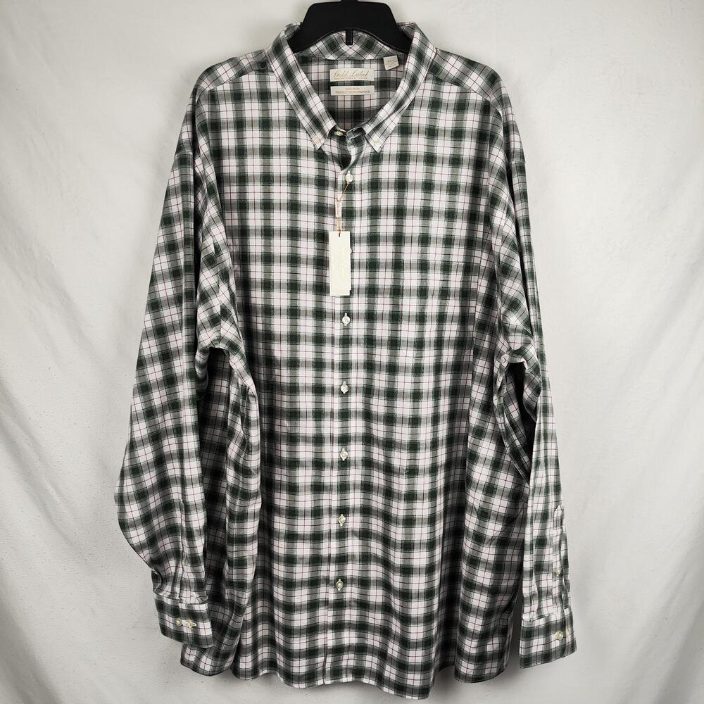 Gold Label Roundtree & Yorke Shirt Mens 4XLT Green Plaid Non Iron Long Sleeve